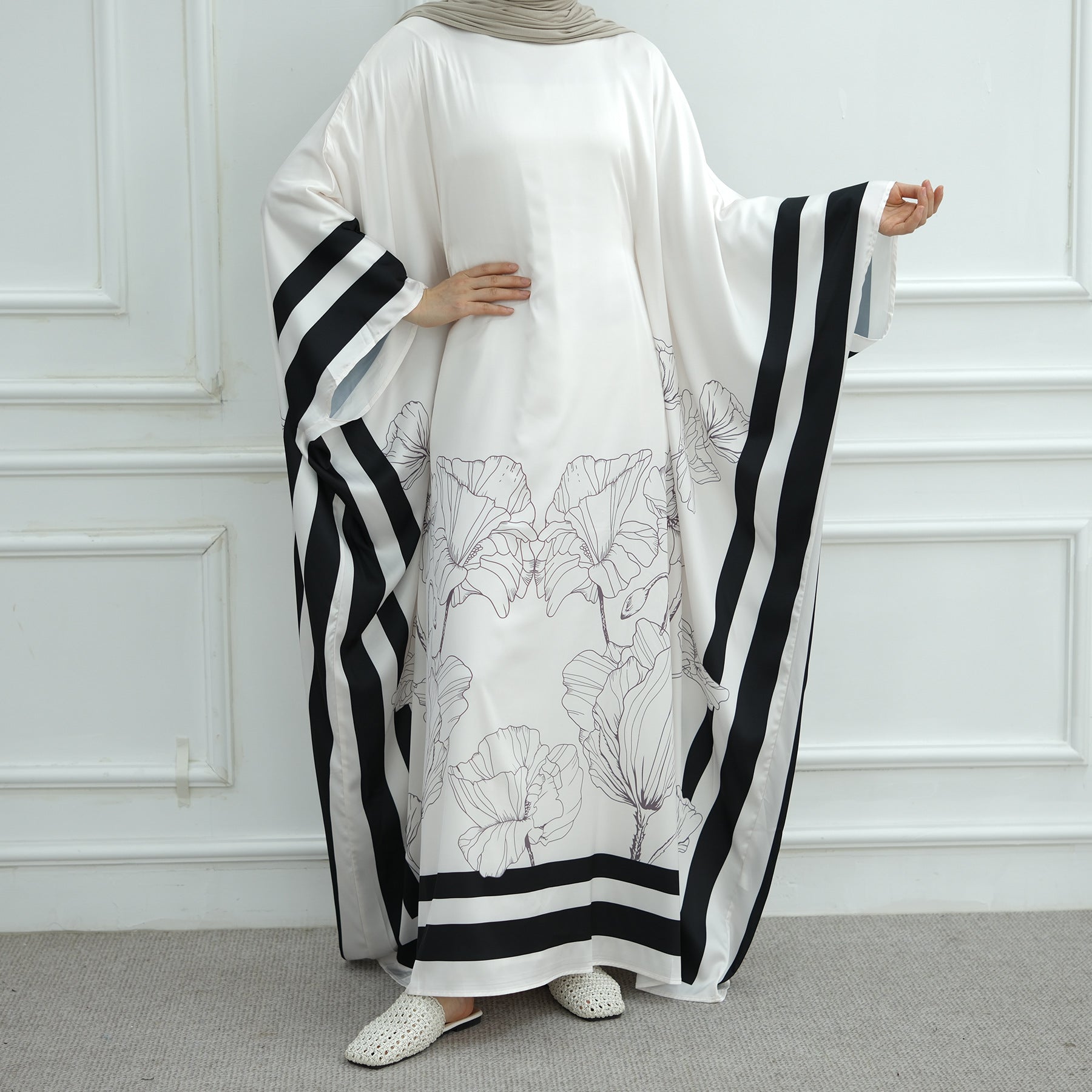 Black and white striped modest abaya dress for women – Ramadan collection 2026