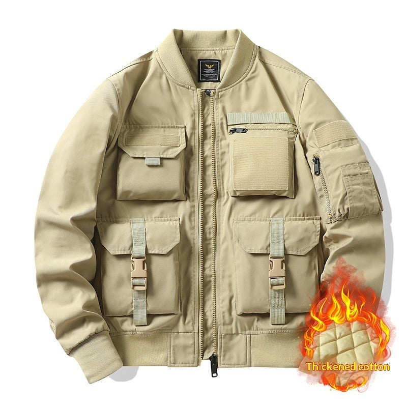 Retro Baseball-style Multi-pocket Work Jacket
