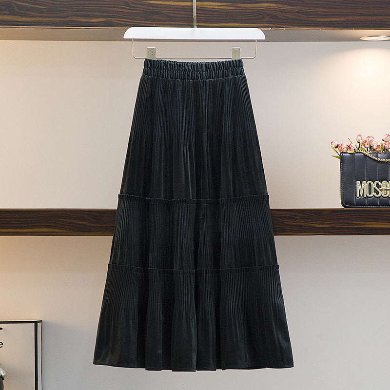 Velvet pleated skirt fashion is thin a-line cake skirt