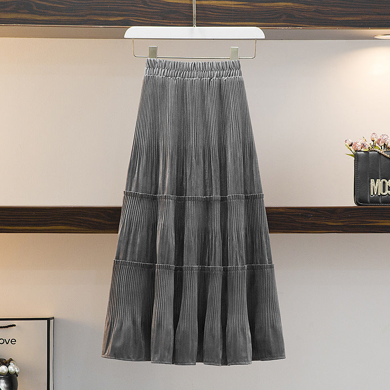 Velvet pleated skirt fashion is thin a-line cake skirt