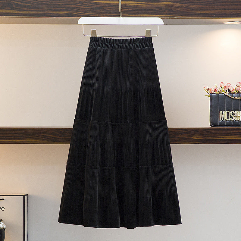 Velvet pleated skirt fashion is thin a-line cake skirt