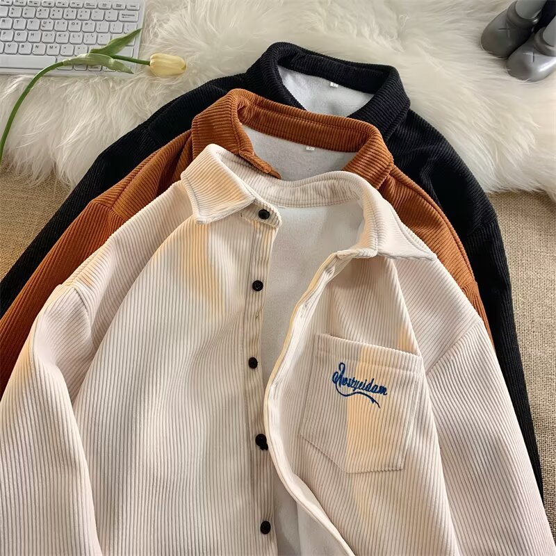 Mens Retro Casual Corduroy Shirt Coat