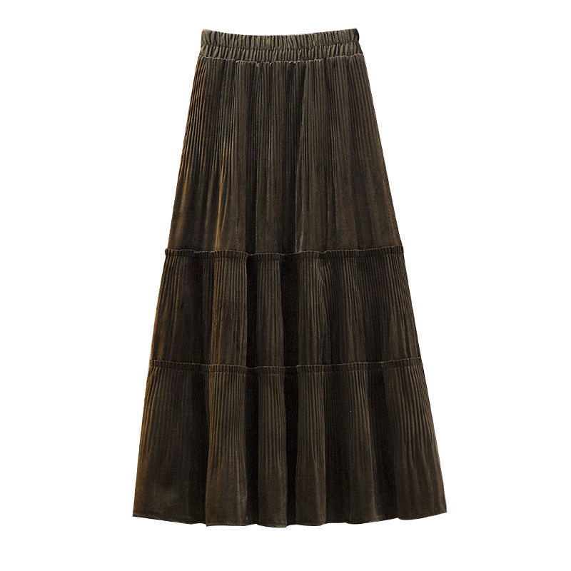 Velvet pleated skirt fashion is thin a-line cake skirt