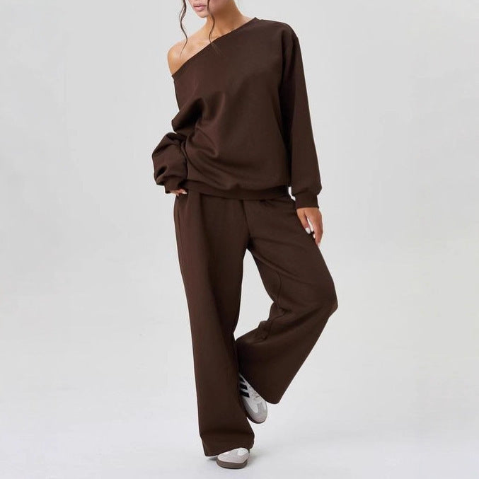 Sporty Casual Two-piece Set With A Trendy Off-shoulder Design