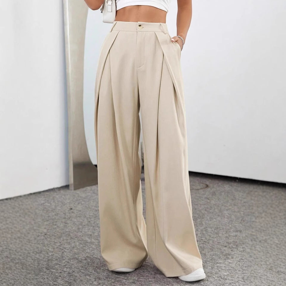 Womens High-Waisted Solid-Color Wide-Leg Suit Pants
