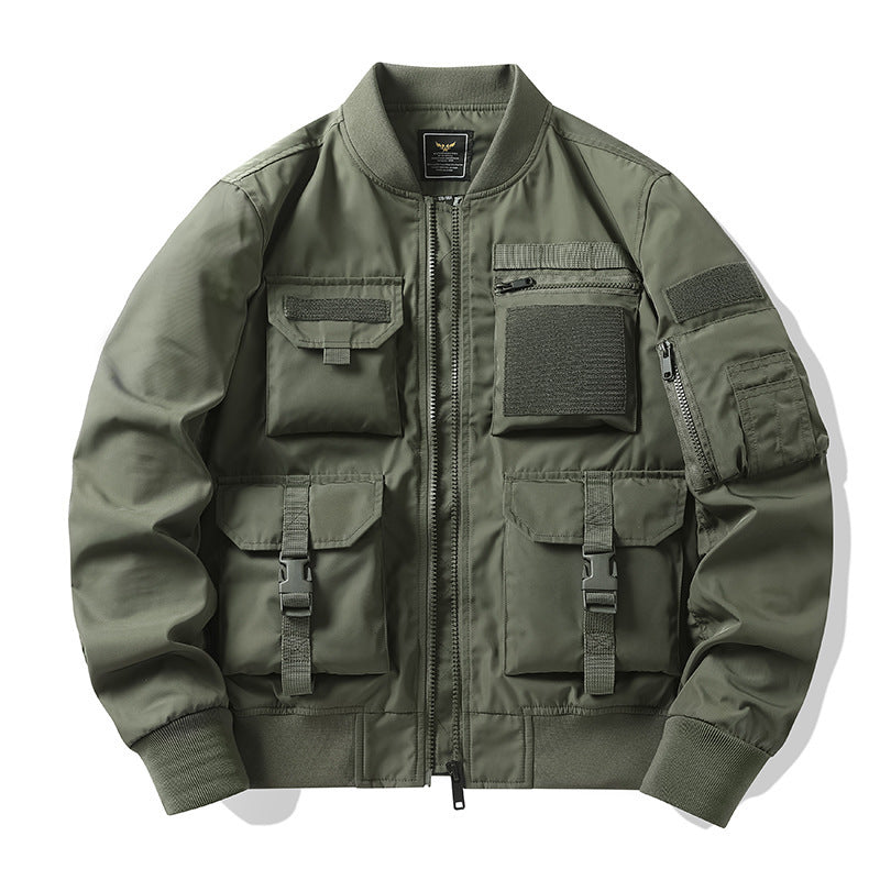 Retro Baseball-style Multi-pocket Work Jacket