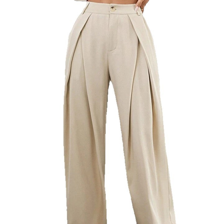 Womens High-Waisted Solid-Color Wide-Leg Suit Pants