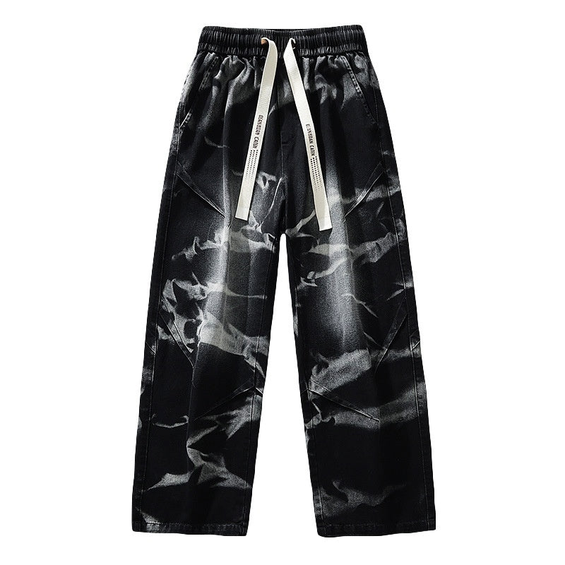 Fashionable Wide Leg Straight Cut Loose Fit Stretchy Casual Denim Jeans