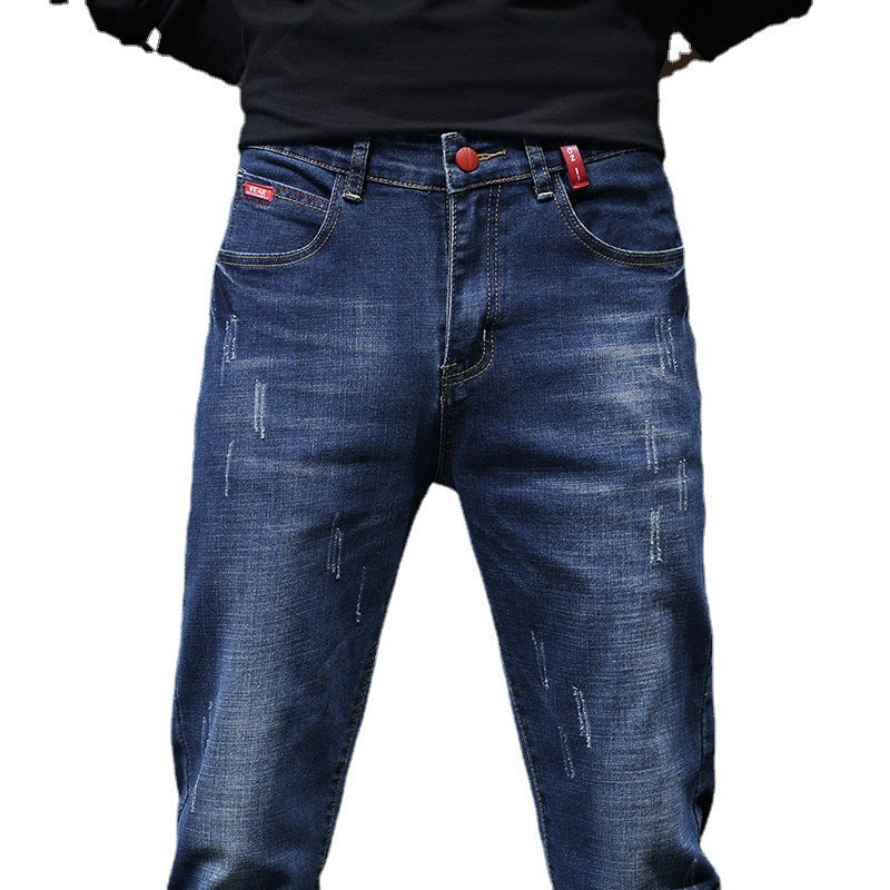 Mens Ripped Denim Jeans With Cat-Whisker Scratches