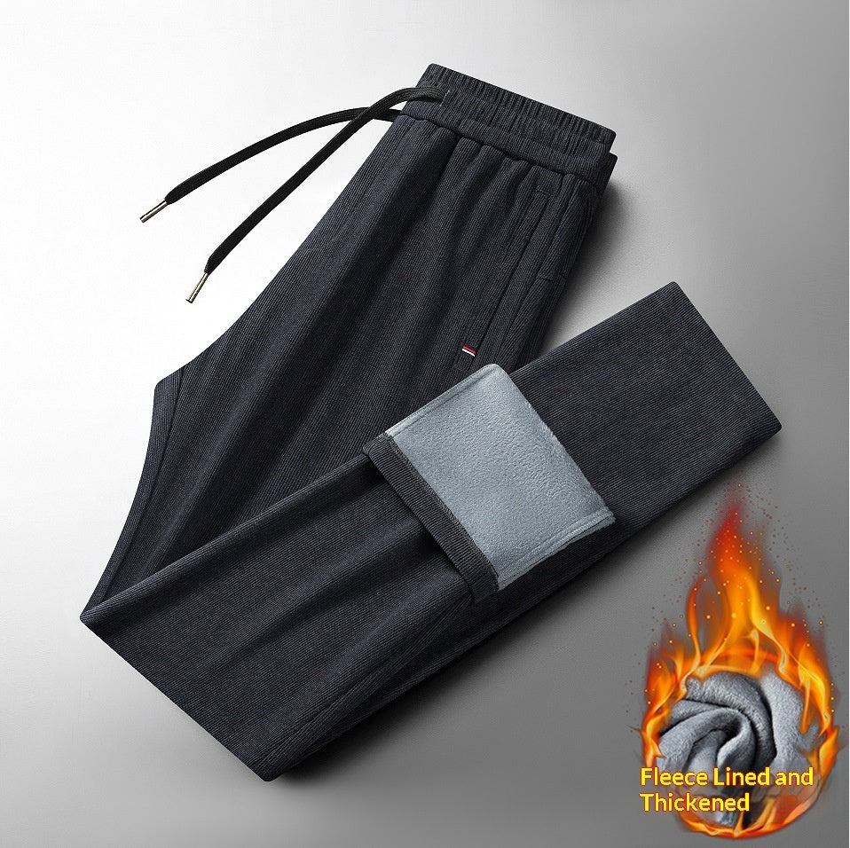 Mens Fleece-Lined Trendy Versatile Slim-Fit Casual Pants