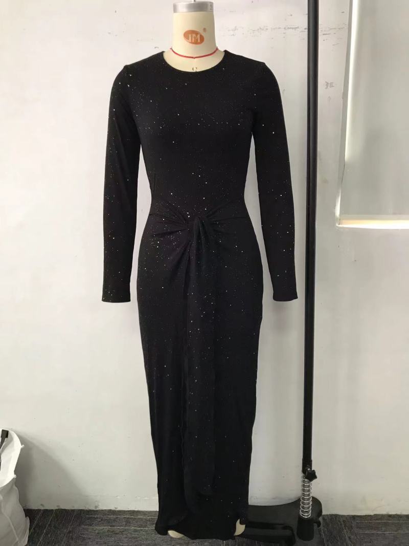 New Arrival Elegant Solid-color Long-sleeve Dress With A Crew Neck