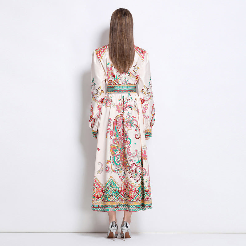 Notch-collar Single-breasted Floral-print Dress