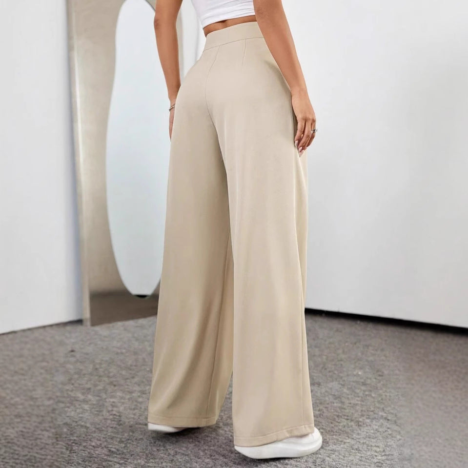 Womens High-Waisted Solid-Color Wide-Leg Suit Pants