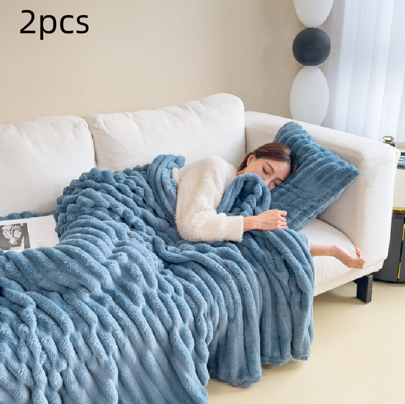Soft Wind Bubble Velvet Blanket Warm Solid Rabbit Fur Blankets Double-sided Thickening Cover Throw Warm Fur Blanket