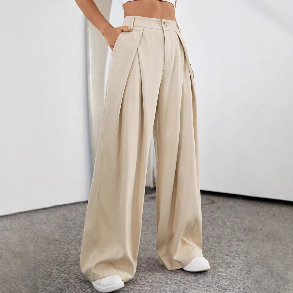 Womens High-Waisted Solid-Color Wide-Leg Suit Pants