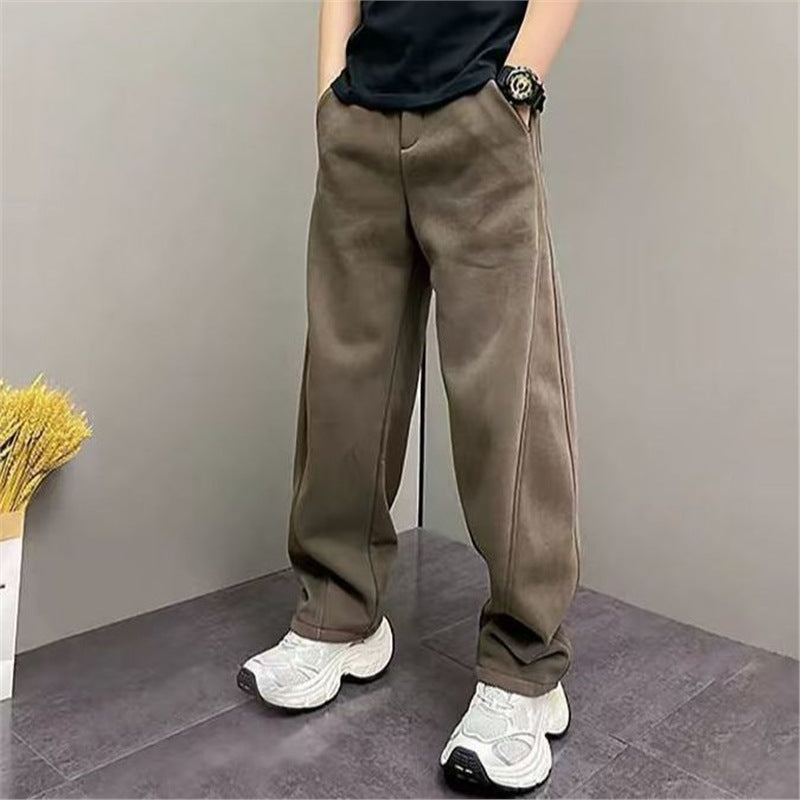 Mens Fleece Lined Thickened Casual Straight Cut Pants