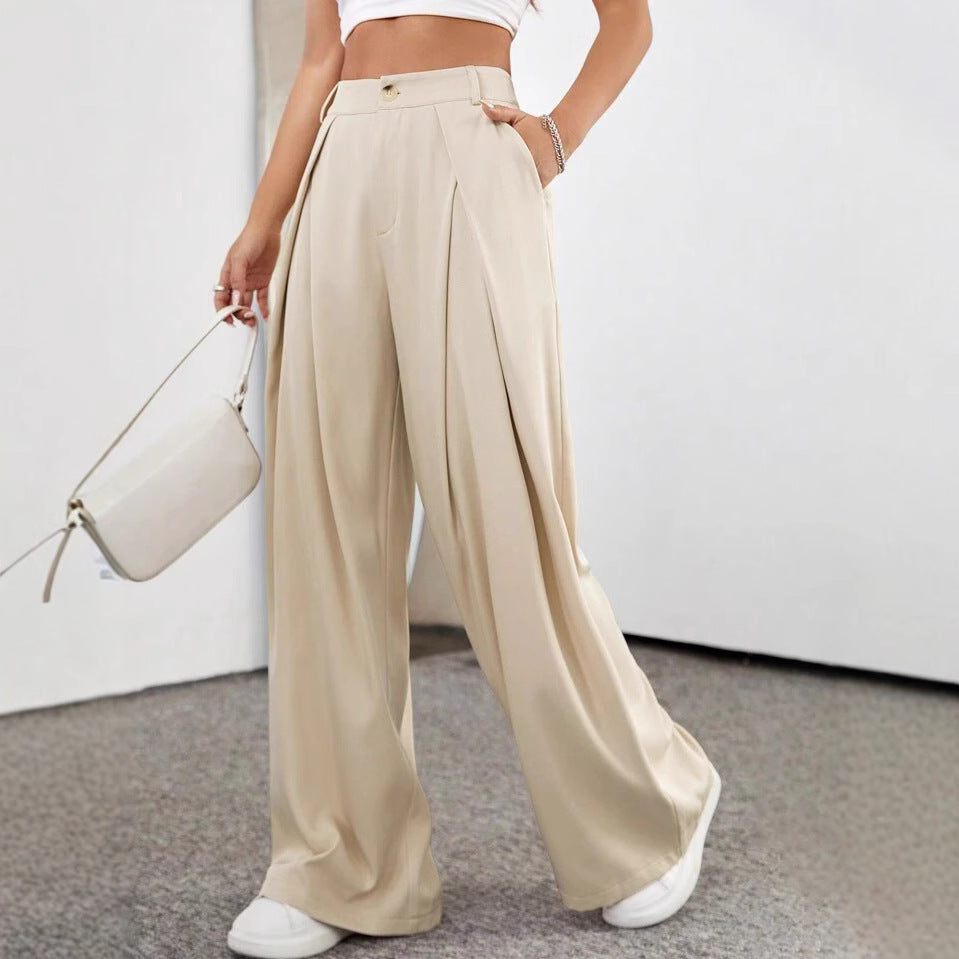 Womens High-Waisted Solid-Color Wide-Leg Suit Pants