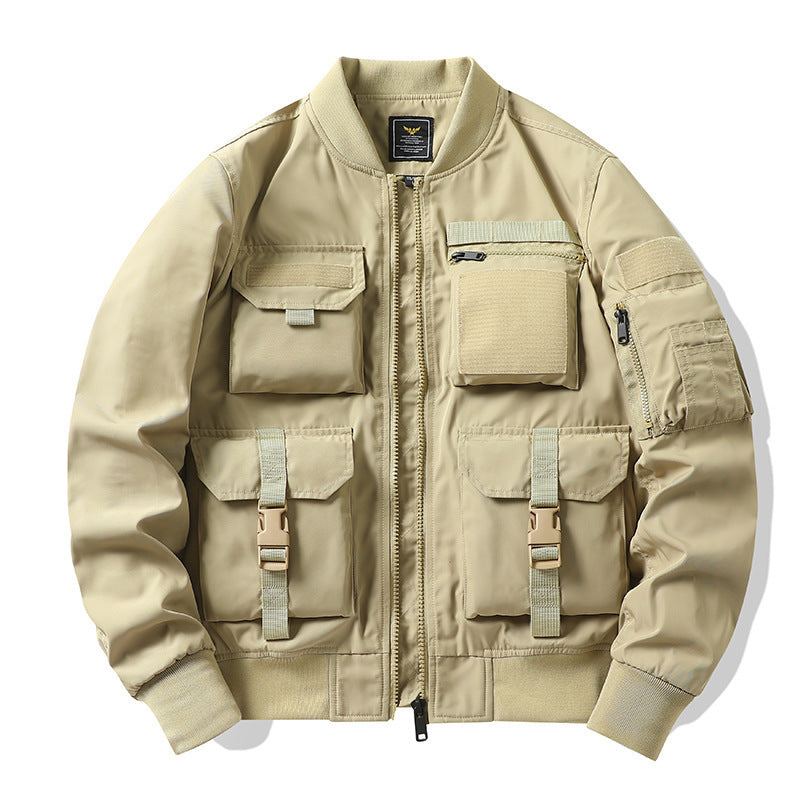 Retro Baseball-style Multi-pocket Work Jacket