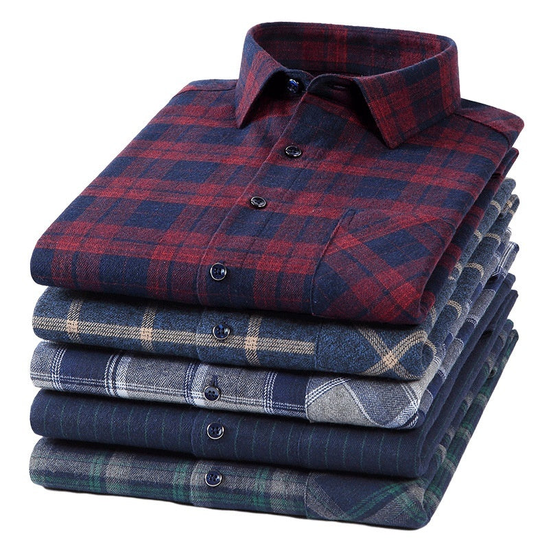Mens Casual Plaid Cotton Square-collar Shirt